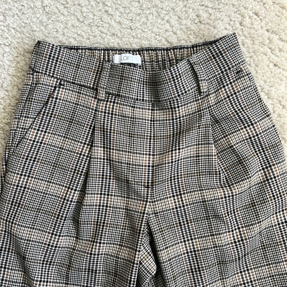 LOFT Black & Brown Plaid Pleated Trousers - XXSP - Picture 2 of 7